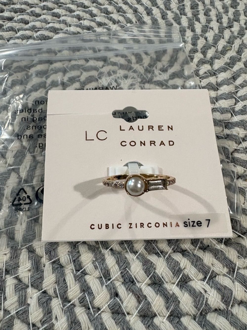 LC Lauren Conrad Gold Pearl and Cubic Zirconia Ring
